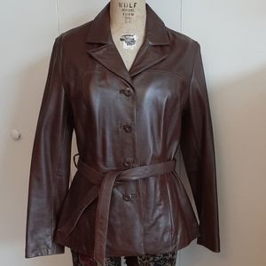 Wilson belted brown leather jacket